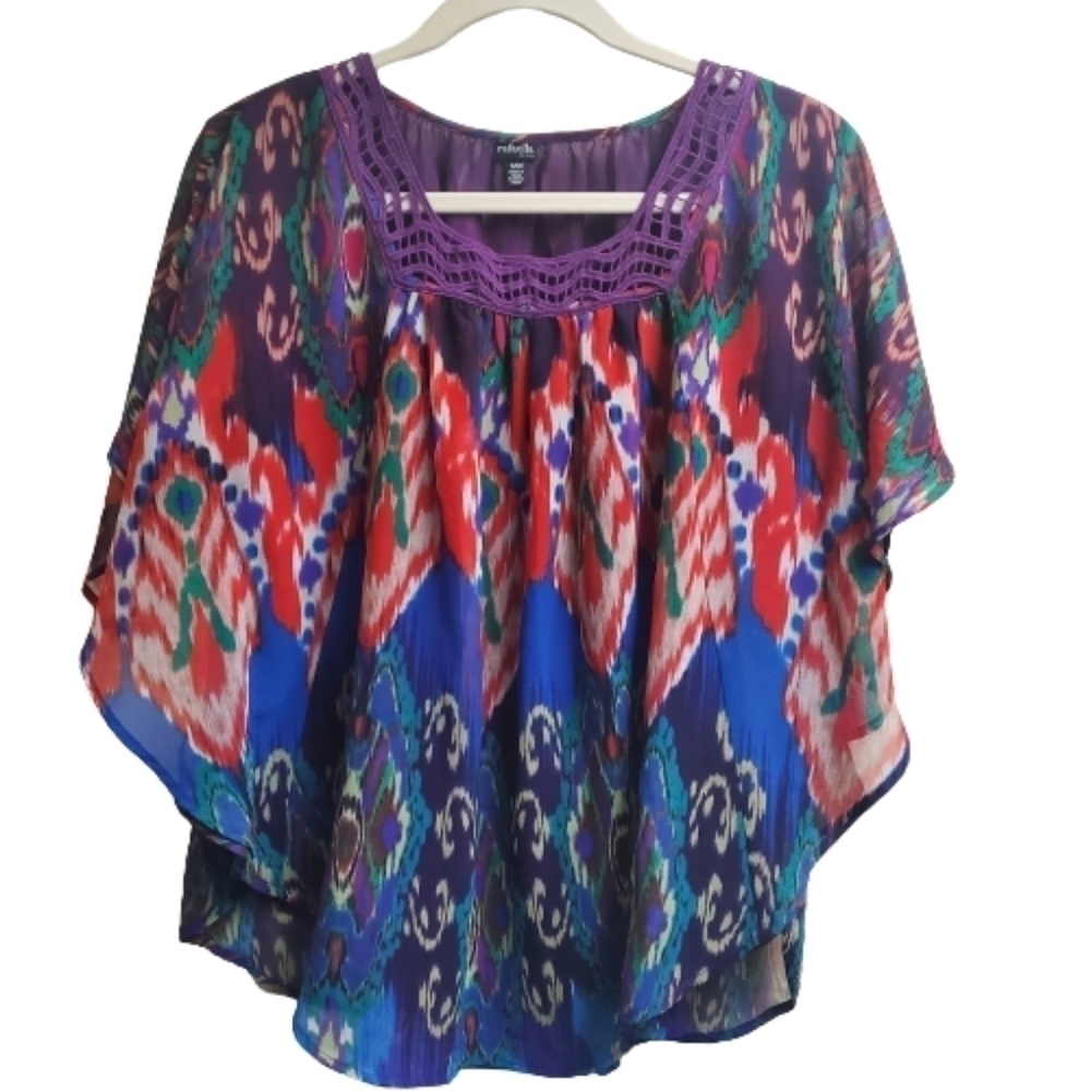 Rafaella Poncho Style Top With Crochet‎ Neck S